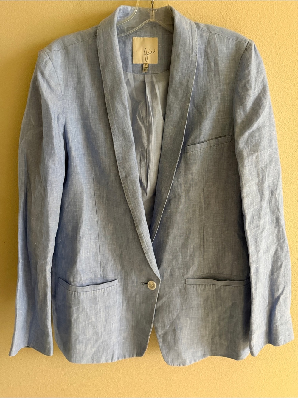 Joie Pale Blue Linen Blazer - Single-Button Shawl Lapel